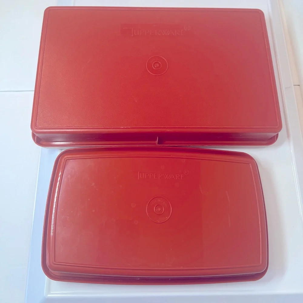 Two Vintage Tupperware Paprika Red Deli Storage Containers.  Two Sizes.